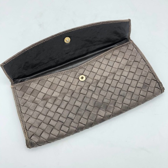 Brown Woven Leather Wallet Long Bi-Fold Italian - Picture 2 of 8